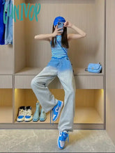 Lunivop Casual Streetwear Gradient Denim Girly Good-Looking Jeans Women Jeans Cargo Pants For